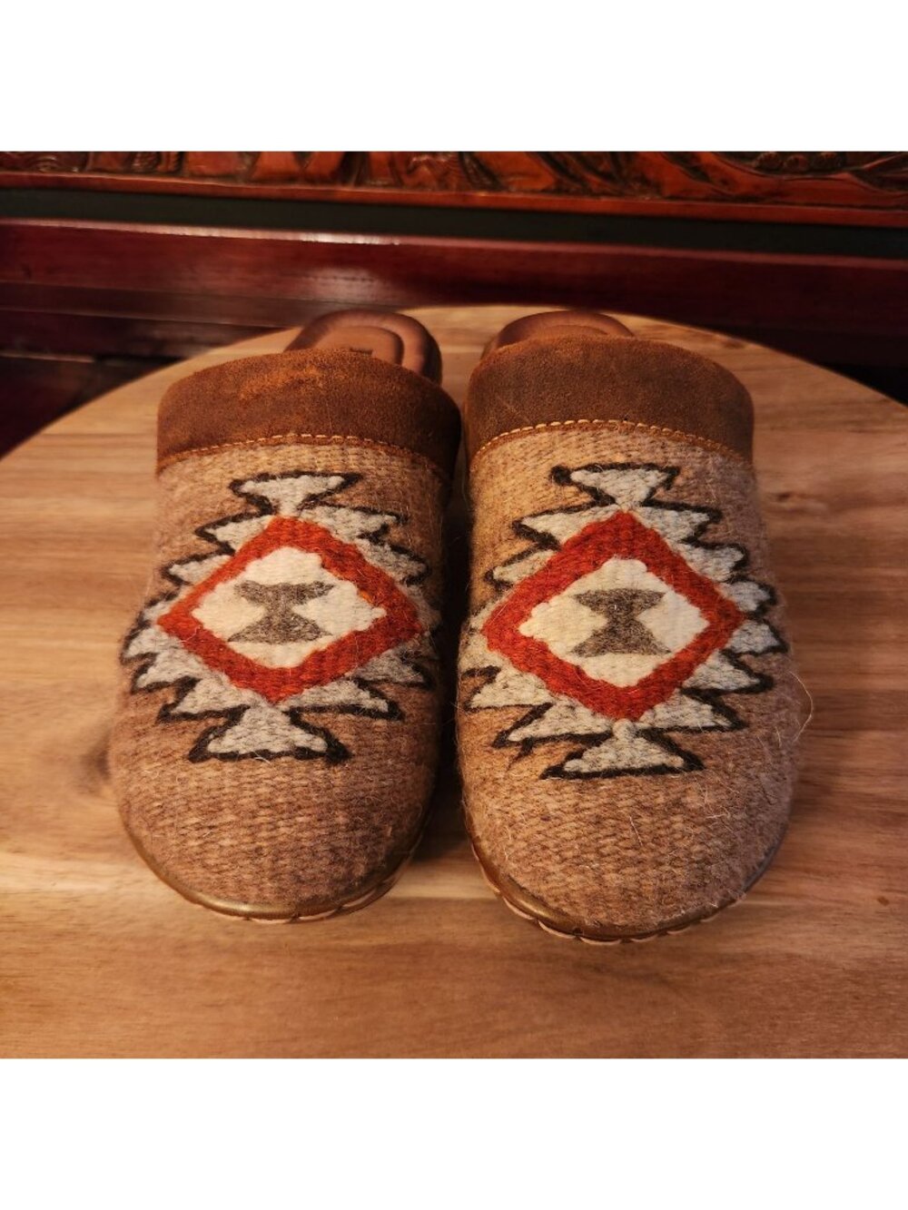 Born Womens Leather & Wool Clog Mules With Southwestern Pattern Size 7